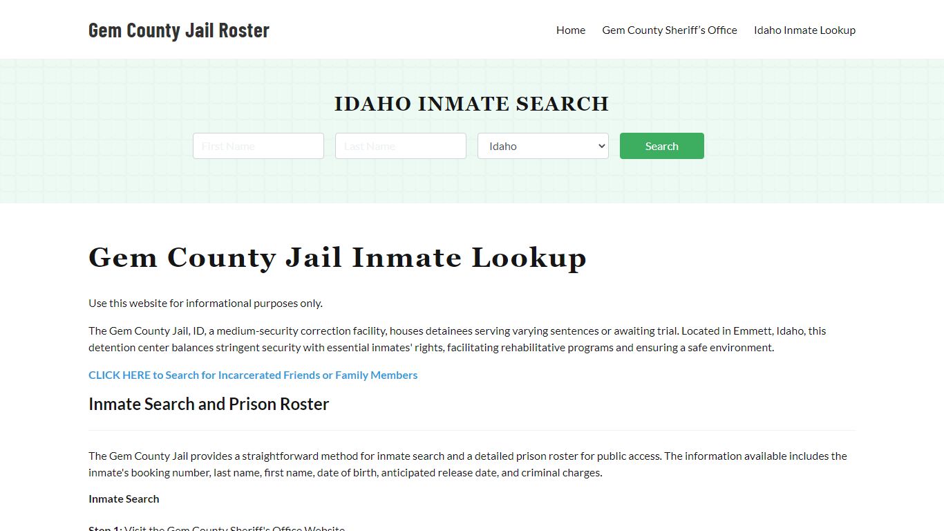 Gem County Jail Roster Lookup, ID, Inmate Search