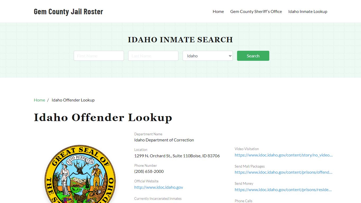 Idaho Inmate Search, Jail Rosters - Gem County Jail