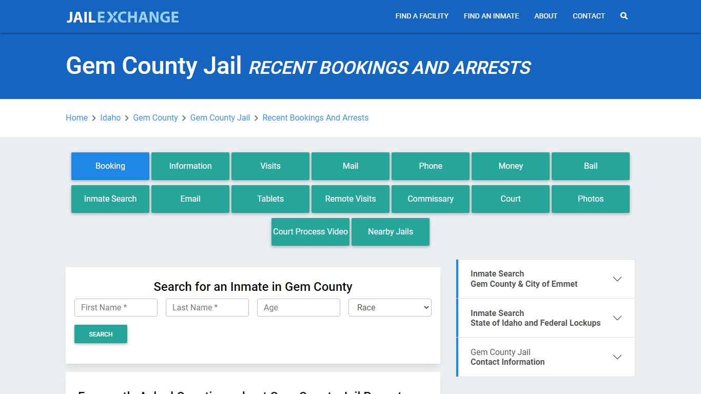 Gem County Jail Recent Bookings And Arrests - Jail Exchange